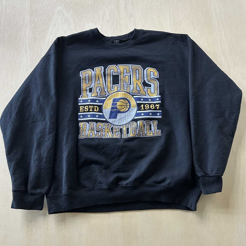 Indiana Pacers Sweatshirt Mens Large Black NBA Basketball Gildan Crewneck
